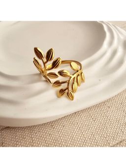 TAAHIRA JEWELLERY - 18K Gold Plated Open Leaf Adjustable Ring
