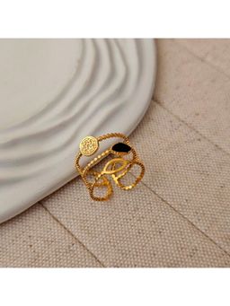TAAHIRA JEWELLERY - 18K Gold Plated Dainty Beaded French Adjustable Ring