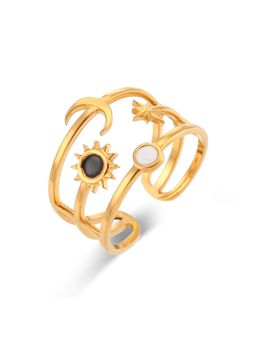 TAAHIRA JEWELLERY - 18K Gold Plated Dainty Sun Moon Star Open Adjustable Ring