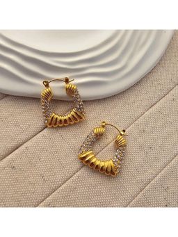 TAAHIRA JEWELLERY - 18K Gold Plated Chunky Square Shape Zircon Hoop Earrings