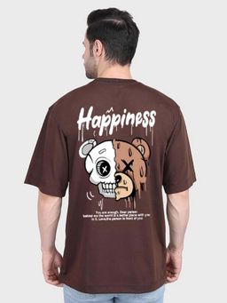 Glito - Brown Men's Cotton Printed Oversized T-shirt
