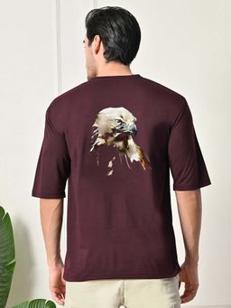 Glito - Wine Men's Cotton Printed Oversized T-shirt