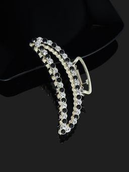 Laida - Women Oversized Black And White Rhinestone Studded Claw Clips