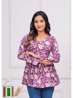 Kipek - Womens Purple Floral Printed Top