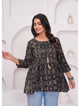 Kipek - Womens Black Bandhani Printed Top
