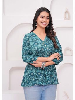 Kipek - Womens Teal Bandhani Printed Top