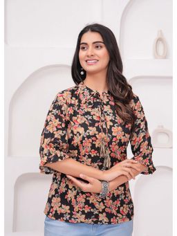 Kipek - Womens Black Floral Printed Top
