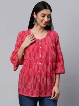 Kami Kubi - Dark Pink Printed Tiered Cotton Top