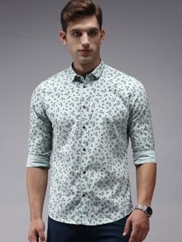 SHOWOFFFF - Men Sea Green Collar Neck Floral Comfort Fit Shirt