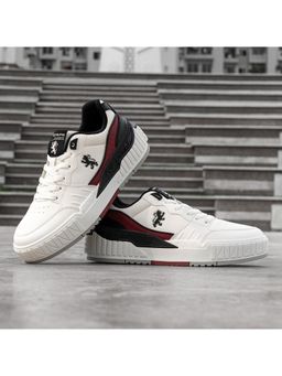 Red Tape - Mens Solid White & Maroon Sneakers