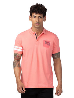 Spykar - Pink Polo Collar Half Sleeves Blended T-Shirt for Men