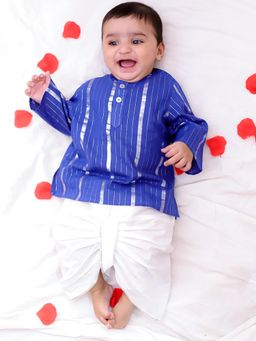 BownBee - Pure Cotton Lurex Kurti With Dhoti For Infant Boys - Blue