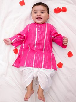 BownBee - Pure Cotton Lurex Kurti With Dhoti For Infant Boys - Pink