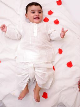 BownBee - Pure Cotton Lurex Kurti With Dhoti For Infant Boys - White