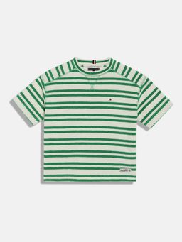 Tommy Hilfiger - Boys Striped Regular Fit Cotton T-Shirt - Green