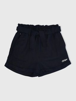 Tommy Hilfiger - Girls Regular Fit Solid/Plain Mid Rise Short with Belt - Blue