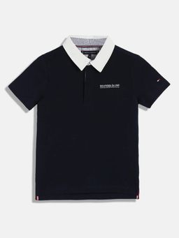 Tommy Hilfiger - Boys Solid/Plain Regular Fit Cotton Polo T-Shirt - Black