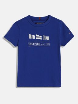 Tommy Hilfiger - Boys Logo Regular Fit Cotton T-Shirt - Blue