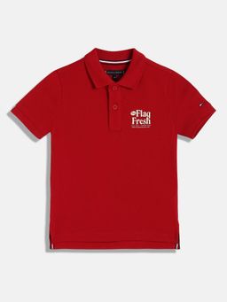 Tommy Hilfiger - Boys Graphic Relaxed Fit Cotton Polo T-Shirt - Red