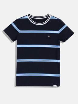 Tommy Hilfiger - Boys Striped Regular Fit Cotton T-Shirt - Blue