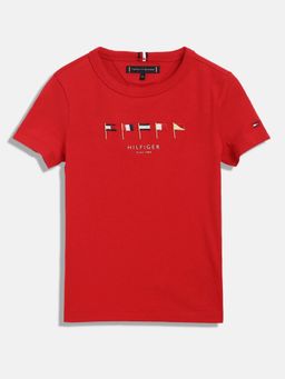Tommy Hilfiger - Boys Logo Regular Fit Cotton T-Shirt - Red