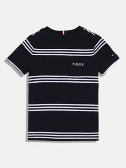 Tommy Hilfiger - Boys Striped Regular Fit Cotton T-Shirt - Black