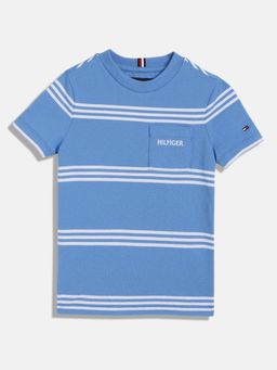 Tommy Hilfiger - Boys Striped Regular Fit Cotton T-Shirt - Blue