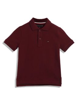 Tommy Hilfiger - Boys Striped Regular Fit Cotton Polo T-Shirt - Maroon