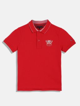 Tommy Hilfiger - Boys Solid/Plain Regular Fit Cotton Polo T-Shirt - Red