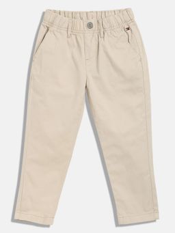 Tommy Hilfiger - Boys Solid/Plain Regular Fit Cotton Trouser - Beige