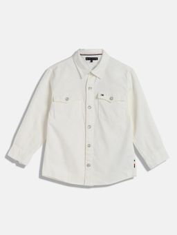 Tommy Hilfiger - Boys Solid/Plain Regular Fit Cotton Shirt - Off White