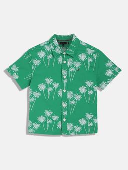 Tommy Hilfiger - Boys Printed Relaxed Fit Cotton Shirt - Green