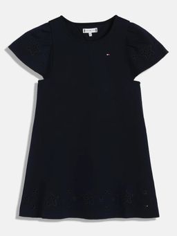 Tommy Hilfiger - Girls Cut-Work Relaxed Fit Polyester Dress - Blue