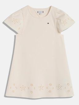 Tommy Hilfiger - Girls Cut-Work Relaxed Fit Polyester Dress - Beige