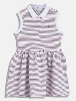Tommy Hilfiger - Girls Striped Regular Fit Cotton Dress - White