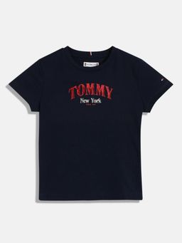 Tommy Hilfiger - Girls Logo Regular Fit Cotton T-Shirt - Navy Blue