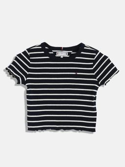 Tommy Hilfiger - Girls Striped Slim Fit Cotton T-Shirt - Navy Blue