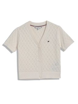 Tommy Hilfiger - Girls Self-Design Regular Fit Cotton Cardigan - Off White