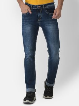 CRIMSOUNE CLUB - Men Navy Blue Light Fade Jeans