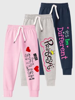 Kuchipoo - Girls Multi-Color Regular Fit Printed Cotton Joggers (Pack of 3)