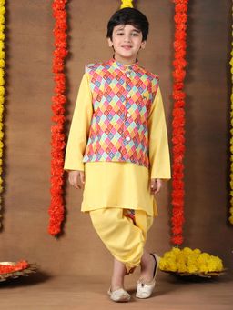 Superminis - Boys Yellow Cotton Kurta with Dhoti and Nehru Jacket