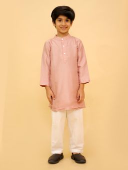The Mom Store - Boys Rose Pink Solid Radiance Silk Kurta and Pyjama
