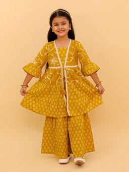 The Mom Store - Girls Mustard Cotton Kurta with Sharara