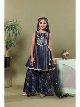 MASTARANG - Girls Navy Blue Kurti with Sharara and Dupatta