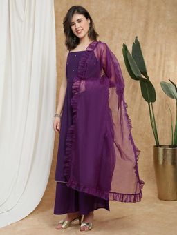Globus - Women Purple Sequin Kurta Palazzo and Dupatta
