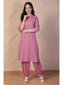 Aurelia - Women's Pink Solid Cotton Straight Kurta with Salwar