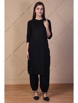 Aurelia - Women's Black Solid Cotton Straight Kurta with Salwar
