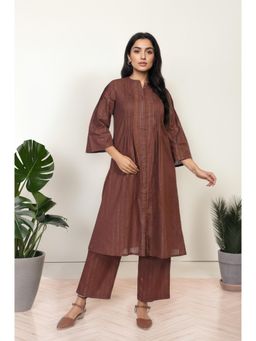 Aurelia - Women's Brown Striped A-Line Cotton Kurta with Palazzo