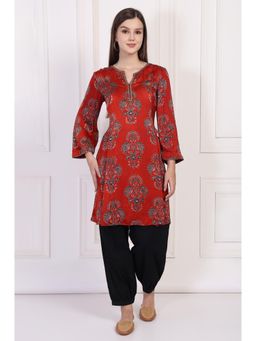 Folksong - Women's Red Ethnic Motifs Printed A-Line Kurta and Salwar