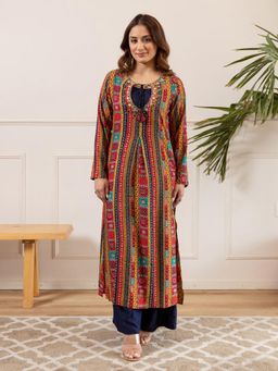 FASHOR - Embroidered A-Line Kurta with Palazzo - Multi-Color